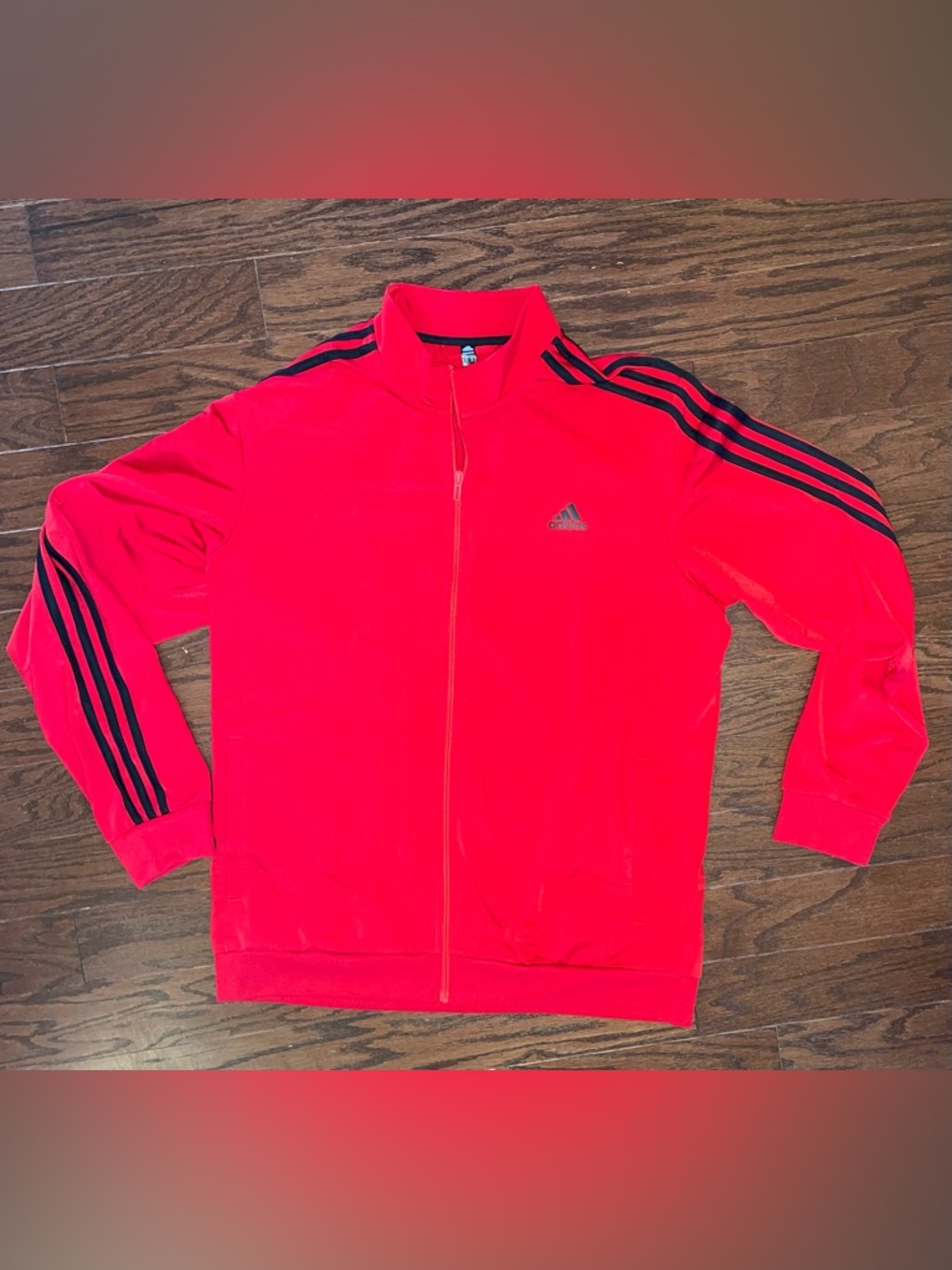 Adidas Men’s XL Tricot Red Track Jacket with Black Stripes